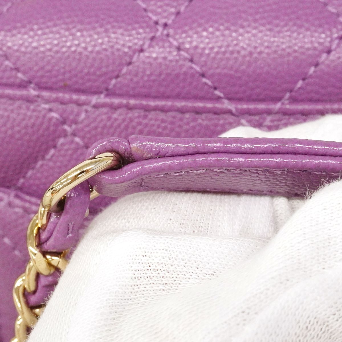 Chanel Handbag Quilted Coco Handle Caviar Leather Purple Gold 2-Way — view 8