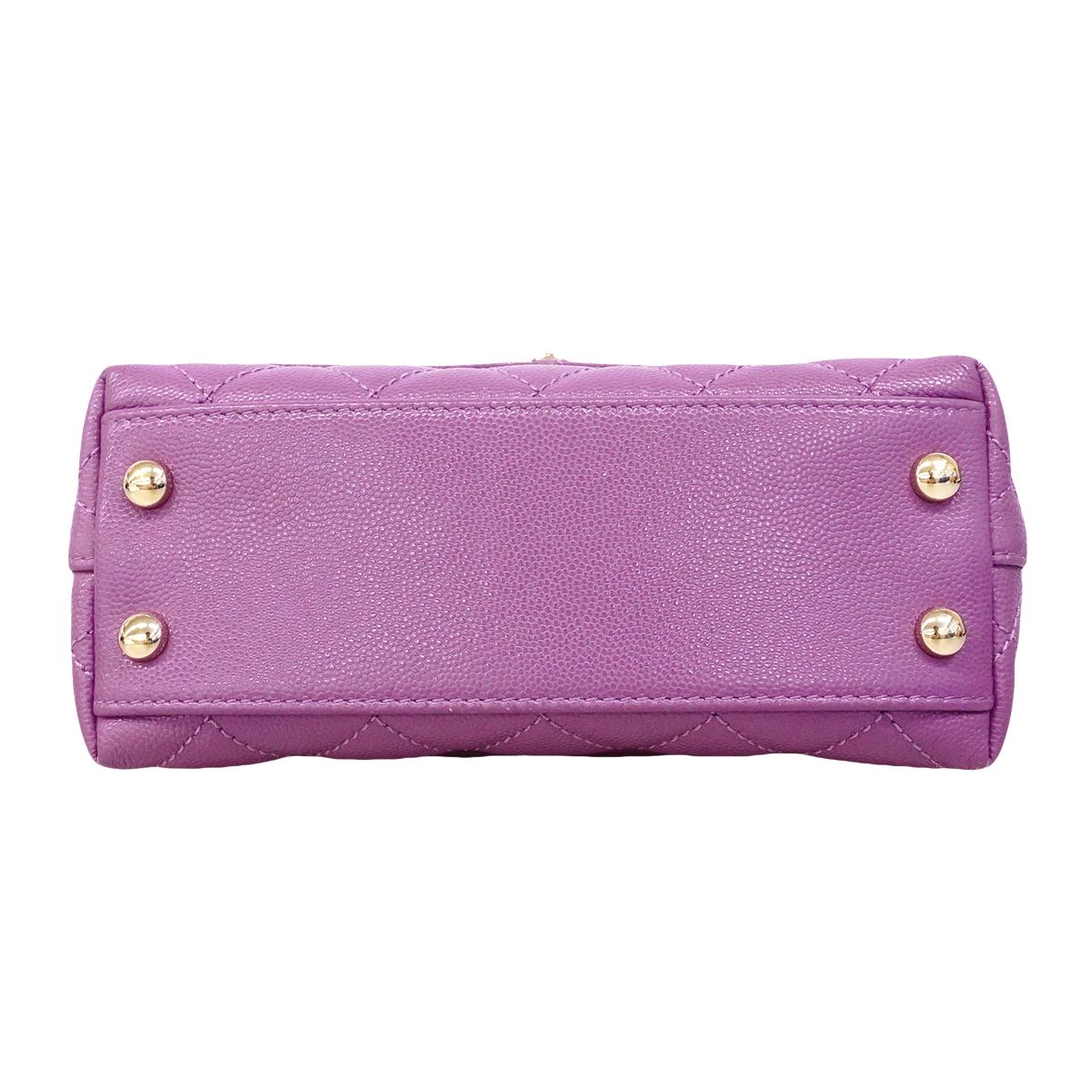 Chanel Handbag Quilted Coco Handle Caviar Leather Purple Gold 2-Way — view 3
