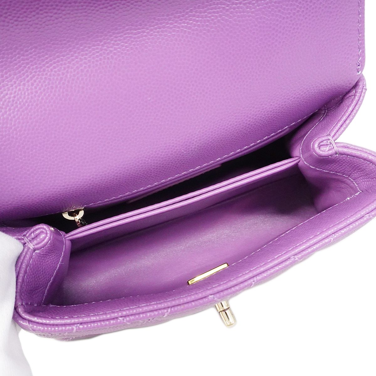 Chanel Handbag Quilted Coco Handle Caviar Leather Purple Gold 2-Way — view 4