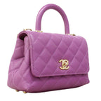 Chanel Handbag Quilted Coco Handle Caviar Leather Purple Gold 2-Way — view 2
