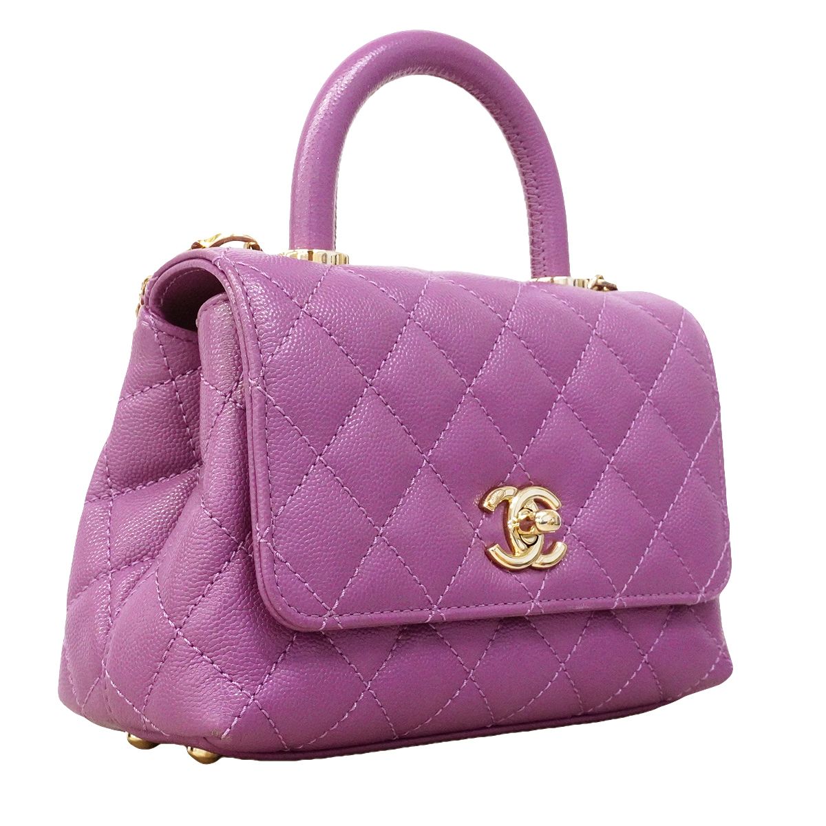 Chanel Handbag Quilted Coco Handle Caviar Leather Purple Gold 2-Way — view 2