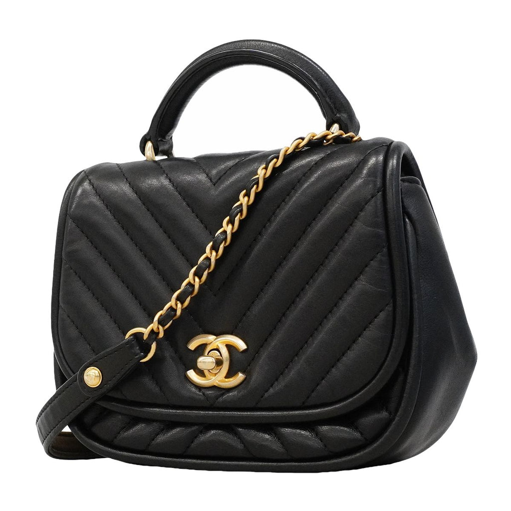Chanel Handbag Stitch Lambskin Black Champagne Gold 2-Way
