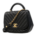 Chanel Handbag Stitch Lambskin Black Champagne Gold 2-Way