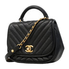 Chanel Handbag Stitch Lambskin Black Champagne Gold 2-Way