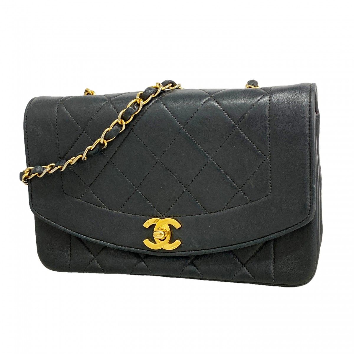 Chanel Shoulder Bag Diana Lambskin Black Gold