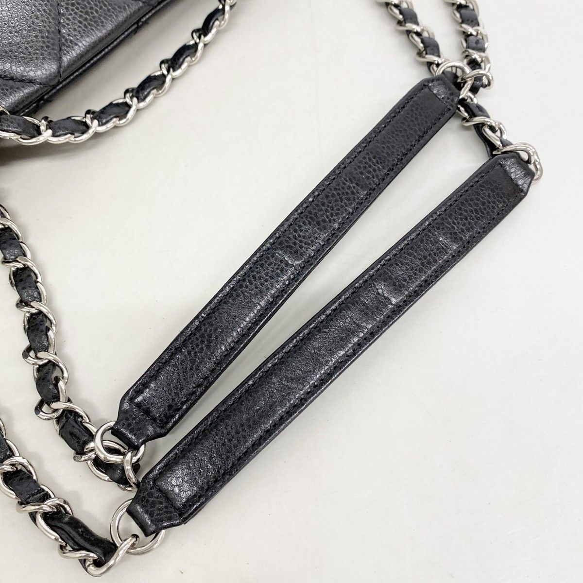Chanel Shoulder Bag Quilted Caviar Leather Black Silver — view 8