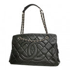 Chanel Shoulder Bag Quilted Caviar Leather Black Silver