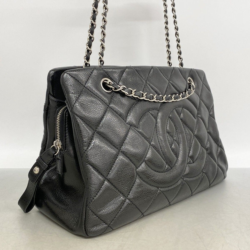 Chanel Shoulder Bag Quilted Caviar Leather Black Silver — view 2