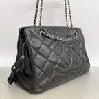 Chanel Shoulder Bag Quilted Caviar Leather Black Silver — view 2