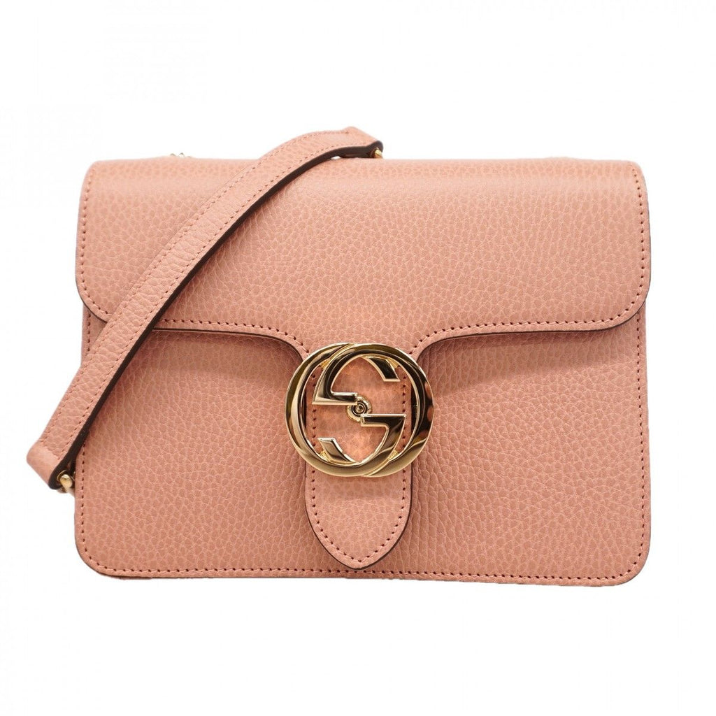 Gucci Shoulder Bag Interlocking Leather Pink Gold