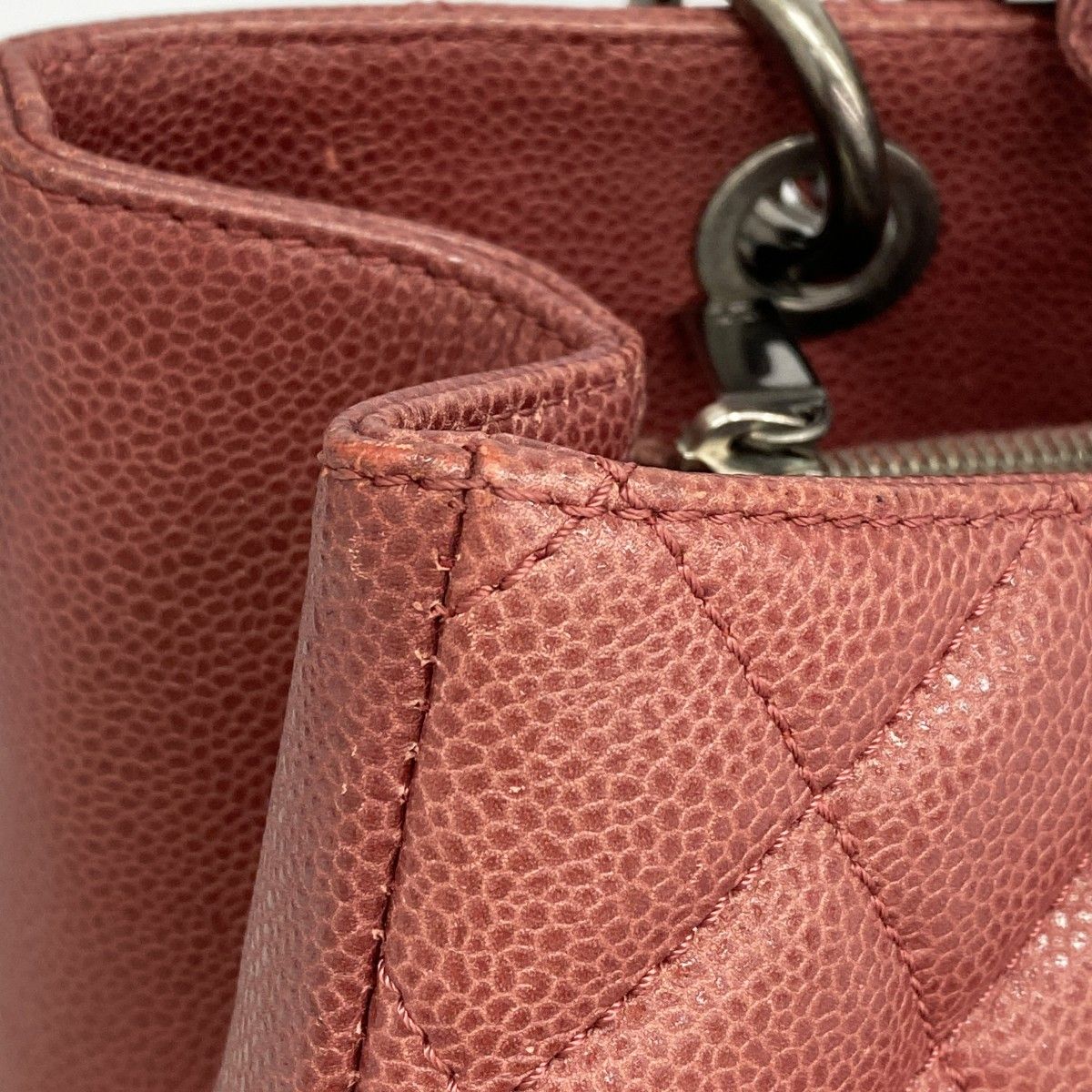 Chanel Chain Tote Quilted Caviar Leather Red Silver — view 8