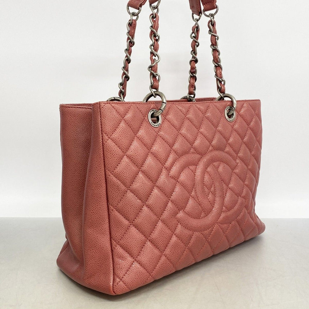 Chanel Chain Tote Quilted Caviar Leather Red Silver — view 2