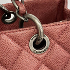 Chanel Chain Tote Quilted Caviar Leather Red Silver — view 7