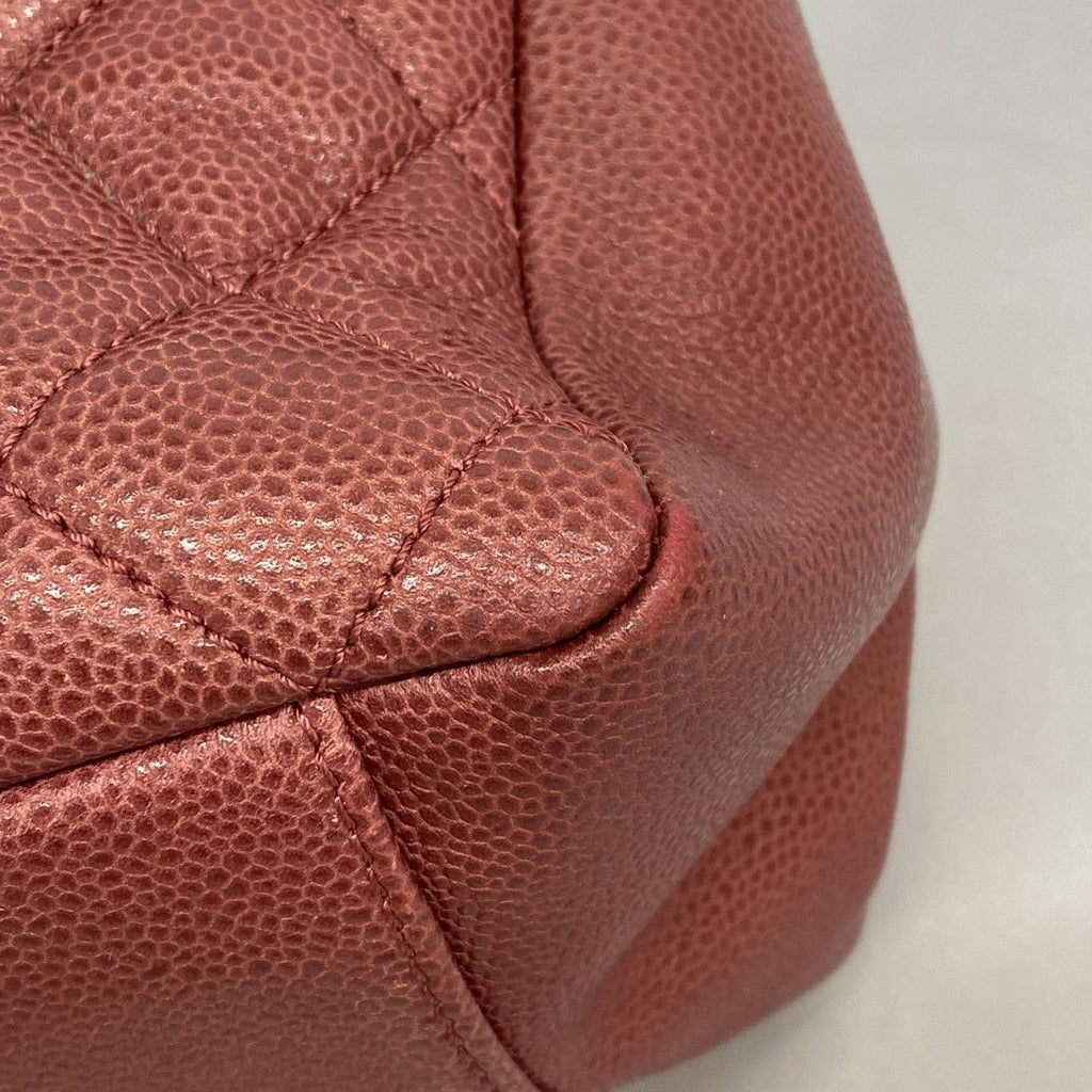 Chanel Chain Tote Quilted Caviar Leather Red Silver — view 6