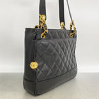 Chanel Shoulder Bag Quilted Caviar Leather Black Gold — view 2