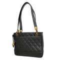 Chanel Shoulder Bag Quilted Caviar Leather Black Gold