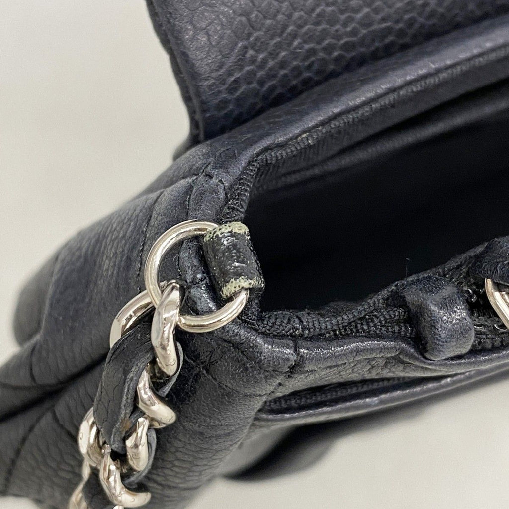 Chanel Shoulder Bag Quilted Caviar Leather Black Silver — view 7
