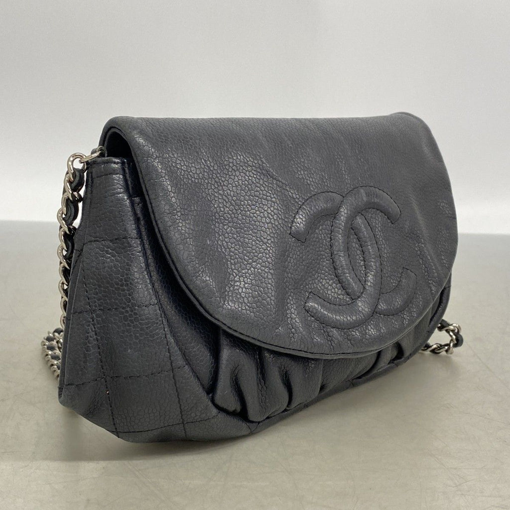Chanel Shoulder Bag Quilted Caviar Leather Black Silver — view 2