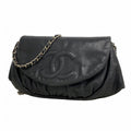 Chanel Shoulder Bag Quilted Caviar Leather Black Silver
