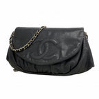 Chanel Shoulder Bag Quilted Caviar Leather Black Silver