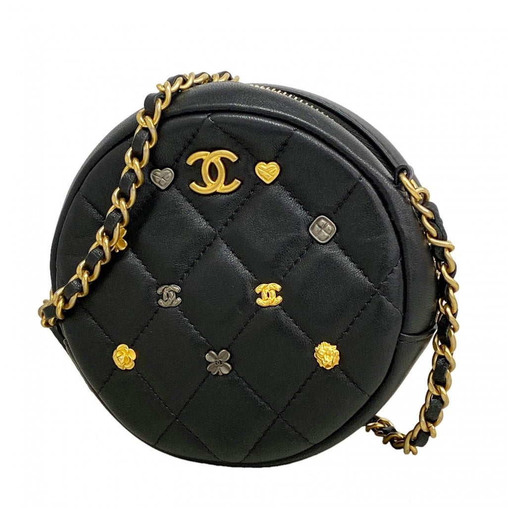 Chanel Shoulder Bag Quilted Lambskin Black Gold