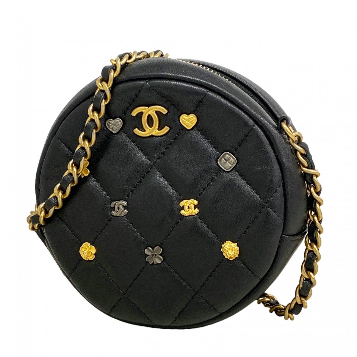 Chanel Shoulder Bag Quilted Lambskin Black Gold