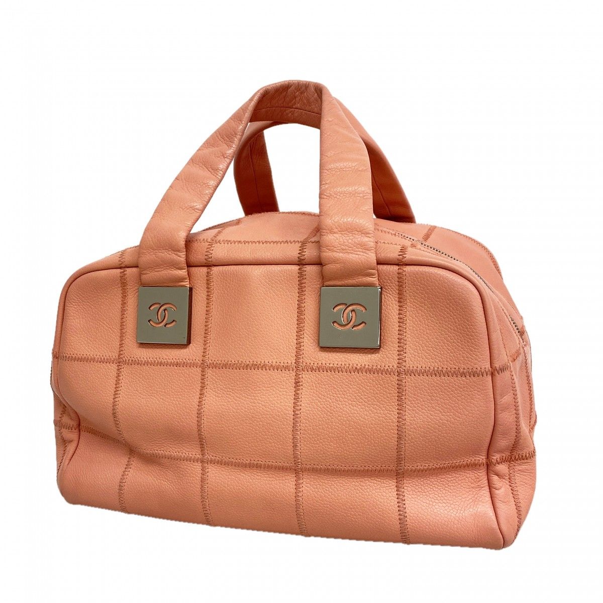 Chanel Handbag Chocolate Bar Caviar Leather Pink Silver