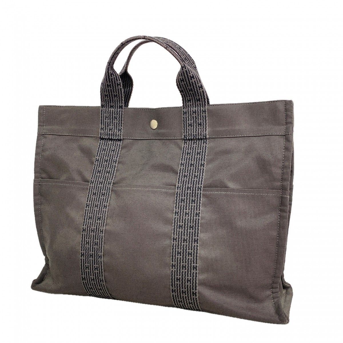 Hermes Tote Her Line MM Canvas Gray Silver