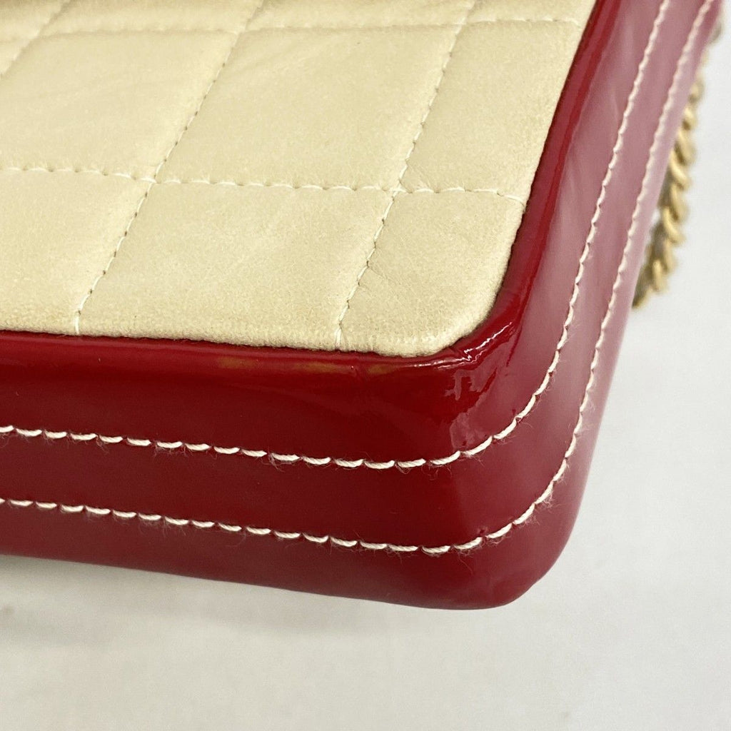 Chanel Shoulder Bag Chocolate Bar Lambskin Patent Beige Red Gold — view 6