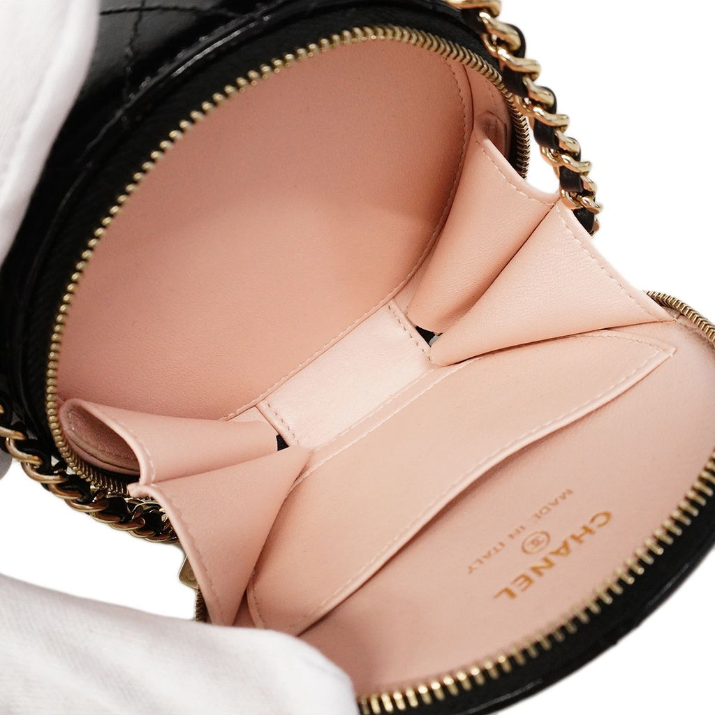Chanel Handbag Quilted Shiny Lambskin Black Champagne Gold 2-Way — view 4