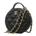 Chanel Handbag Quilted Shiny Lambskin Black Champagne Gold 2-Way