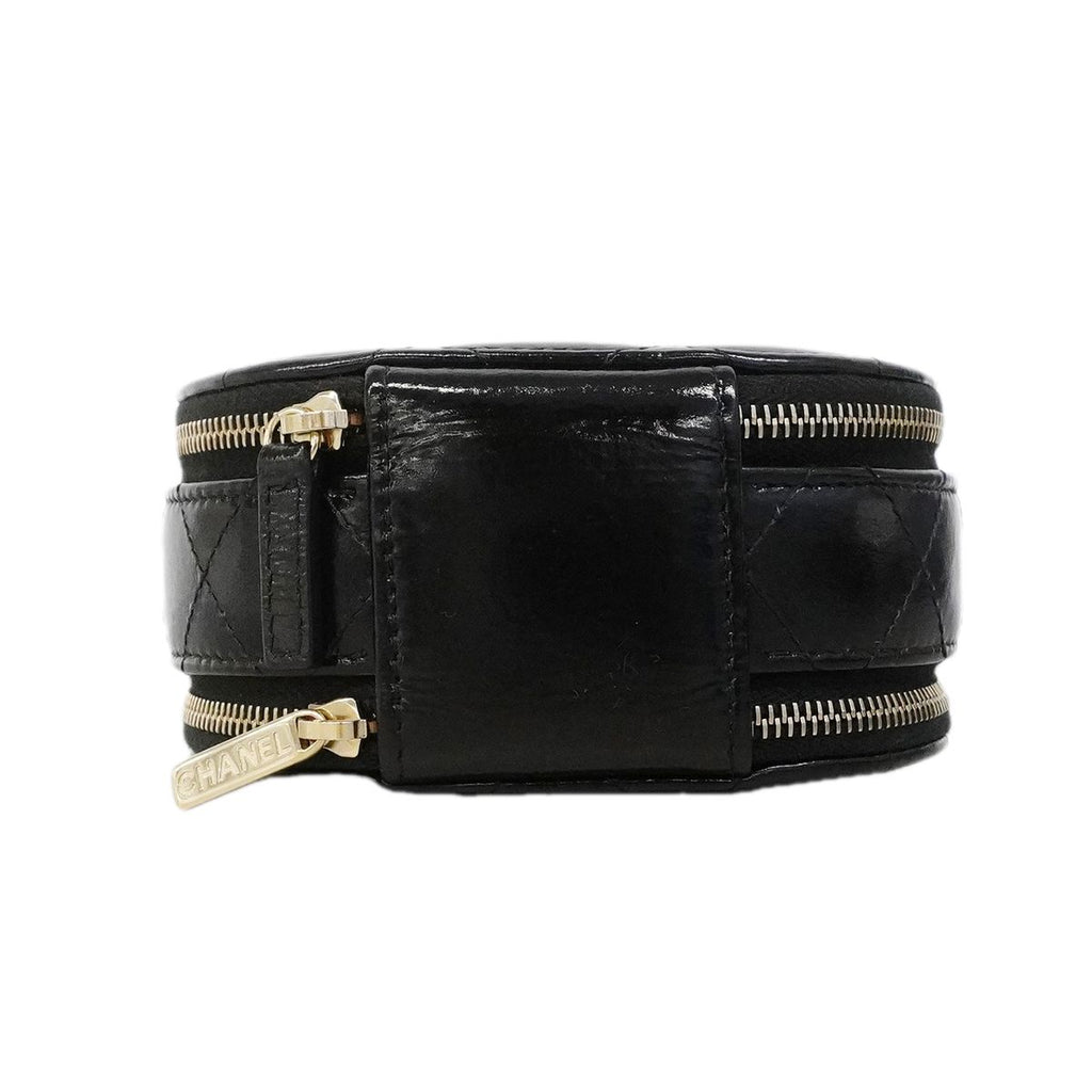 Chanel Handbag Quilted Shiny Lambskin Black Champagne Gold 2-Way — view 3