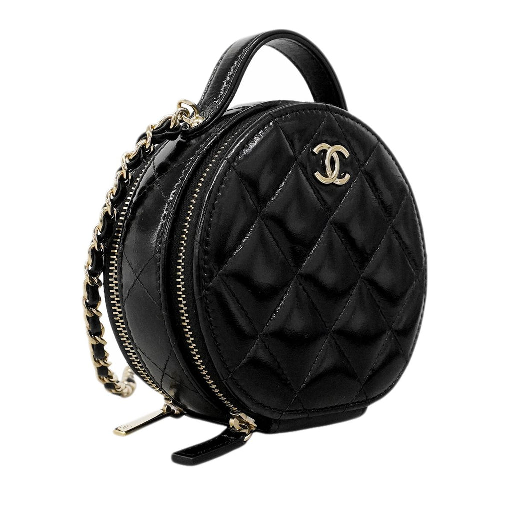 Chanel Handbag Quilted Shiny Lambskin Black Champagne Gold 2-Way — view 2
