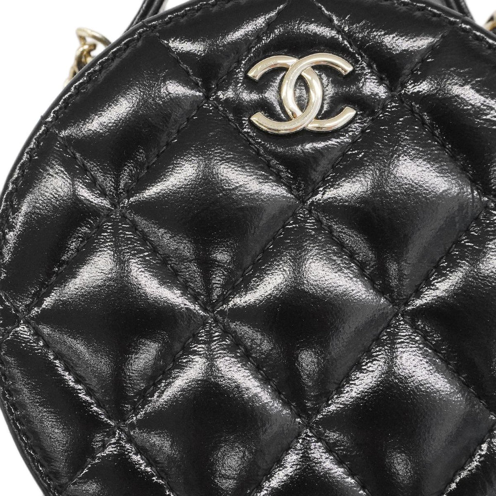 Chanel Handbag Quilted Shiny Lambskin Black Champagne Gold 2-Way — view 6