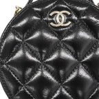 Chanel Handbag Quilted Shiny Lambskin Black Champagne Gold 2-Way — view 6