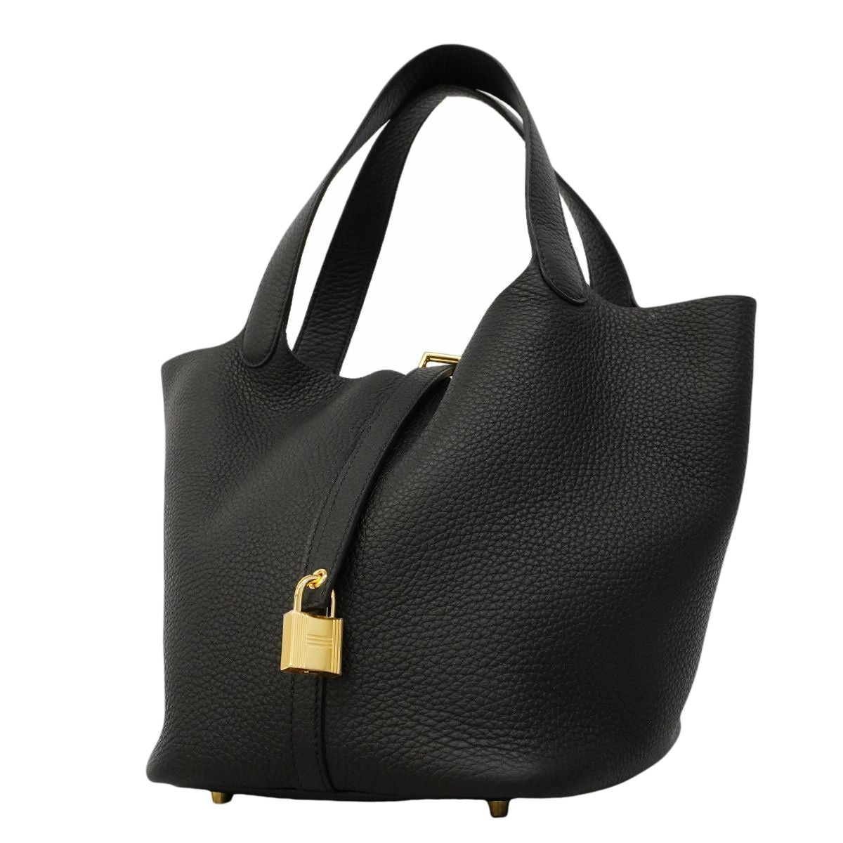 Hermes Handbag Picotin Lock MM Taurillon Clemence Black Gold