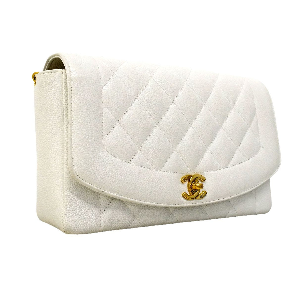 Chanel Shoulder Bag Diana Caviar Leather White Gold — view 2