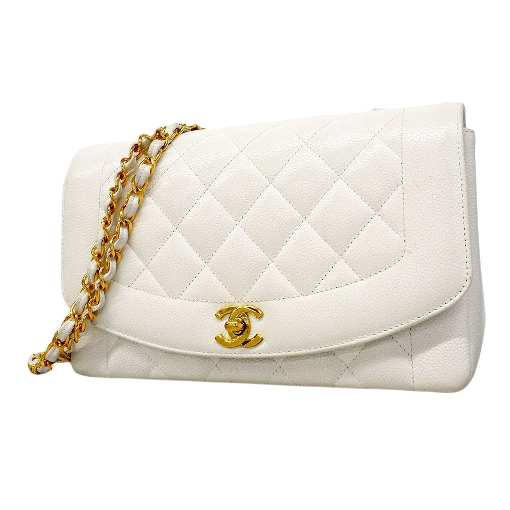 Chanel Shoulder Bag Diana Caviar Leather White Gold