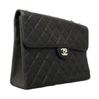 Chanel Shoulder Bag Maxi Quilted Caviar Leather Black Silver — view 2