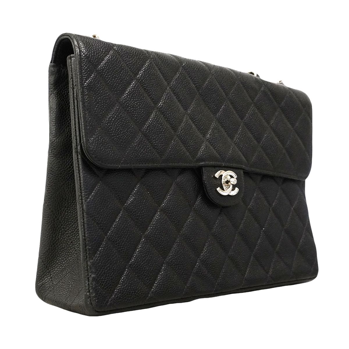 Chanel Shoulder Bag Maxi Quilted Caviar Leather Black Silver — view 2