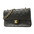 Chanel Shoulder Bag Quilted Lambskin Black Gold
