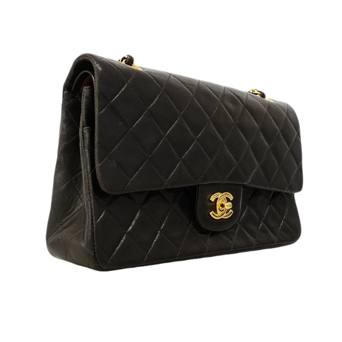 Chanel Shoulder Bag Quilted Lambskin Black Gold — view 2