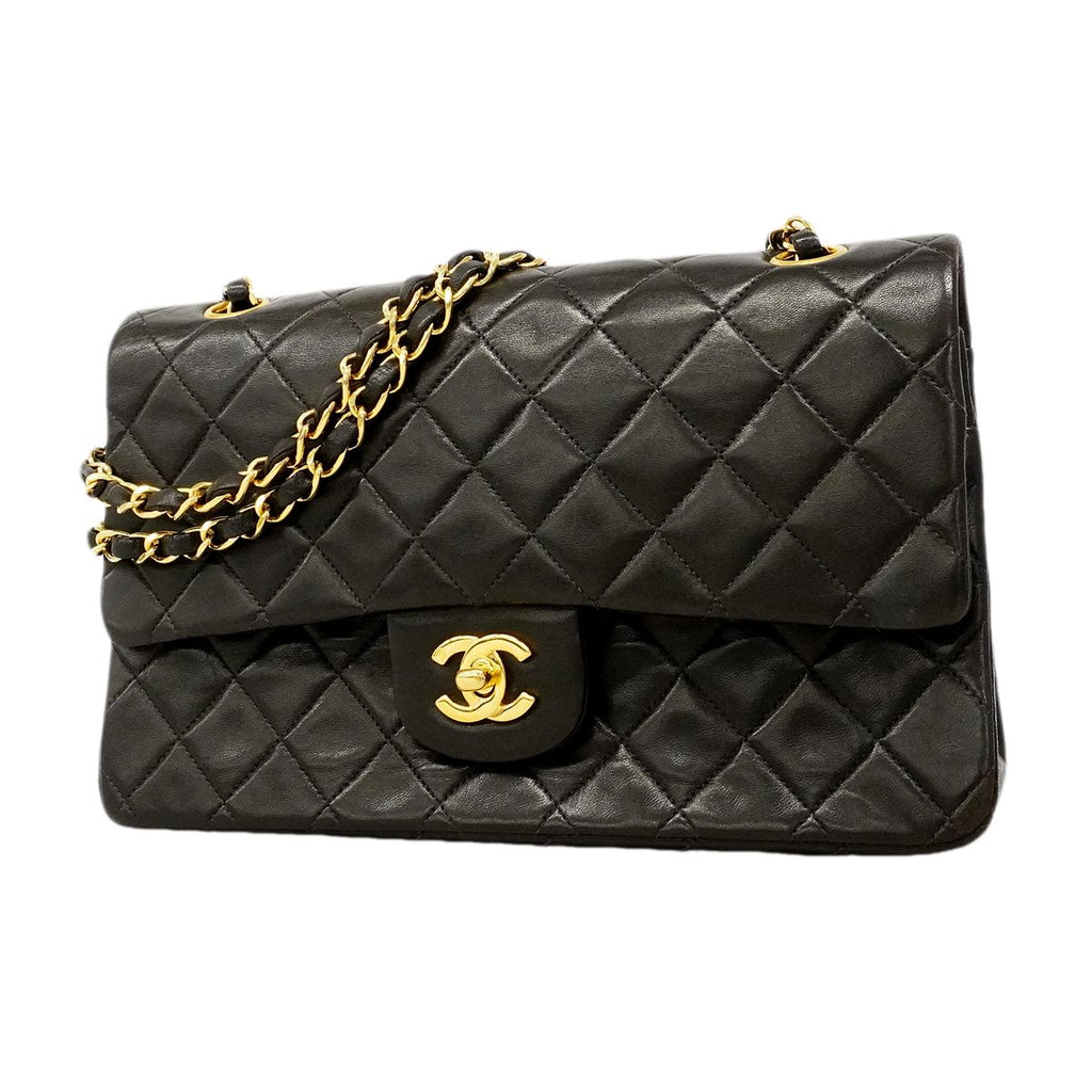 Chanel Shoulder Bag Quilted Lambskin Black Gold