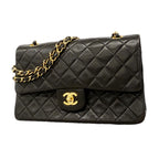 Chanel Shoulder Bag Quilted Lambskin Black Gold