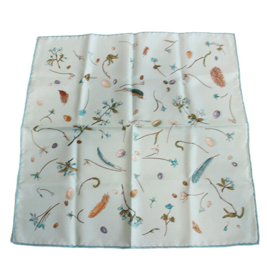Hermes Carre 45 Scarf Gavroche Fleur Plume Silk 100% Blue Pawn