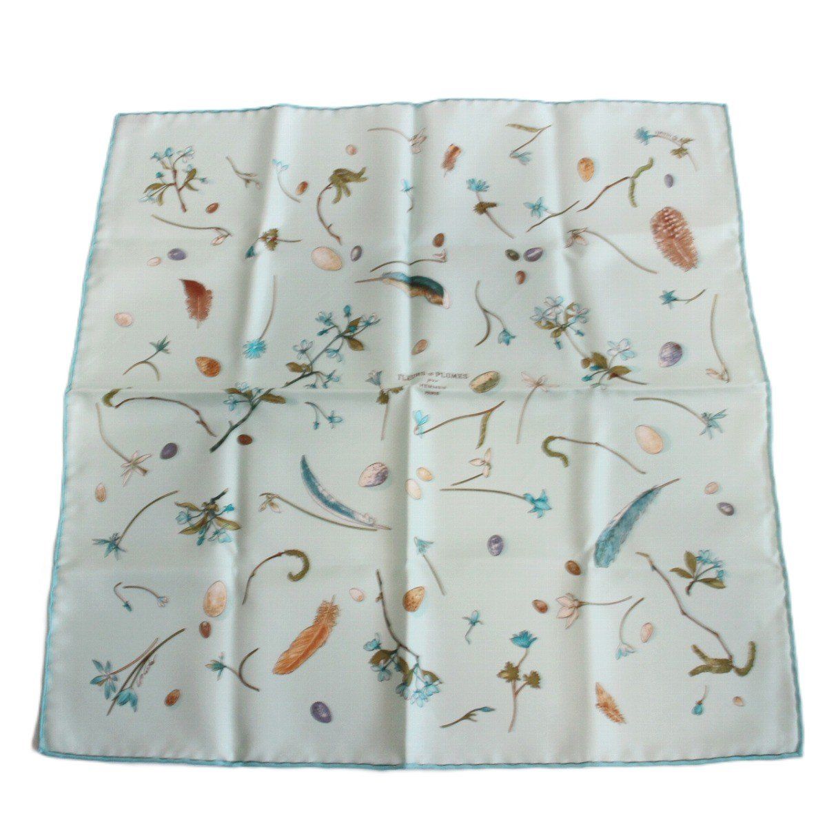 Hermes Carre 45 Scarf Gavroche Fleur Plume Silk 100% Blue Pawn