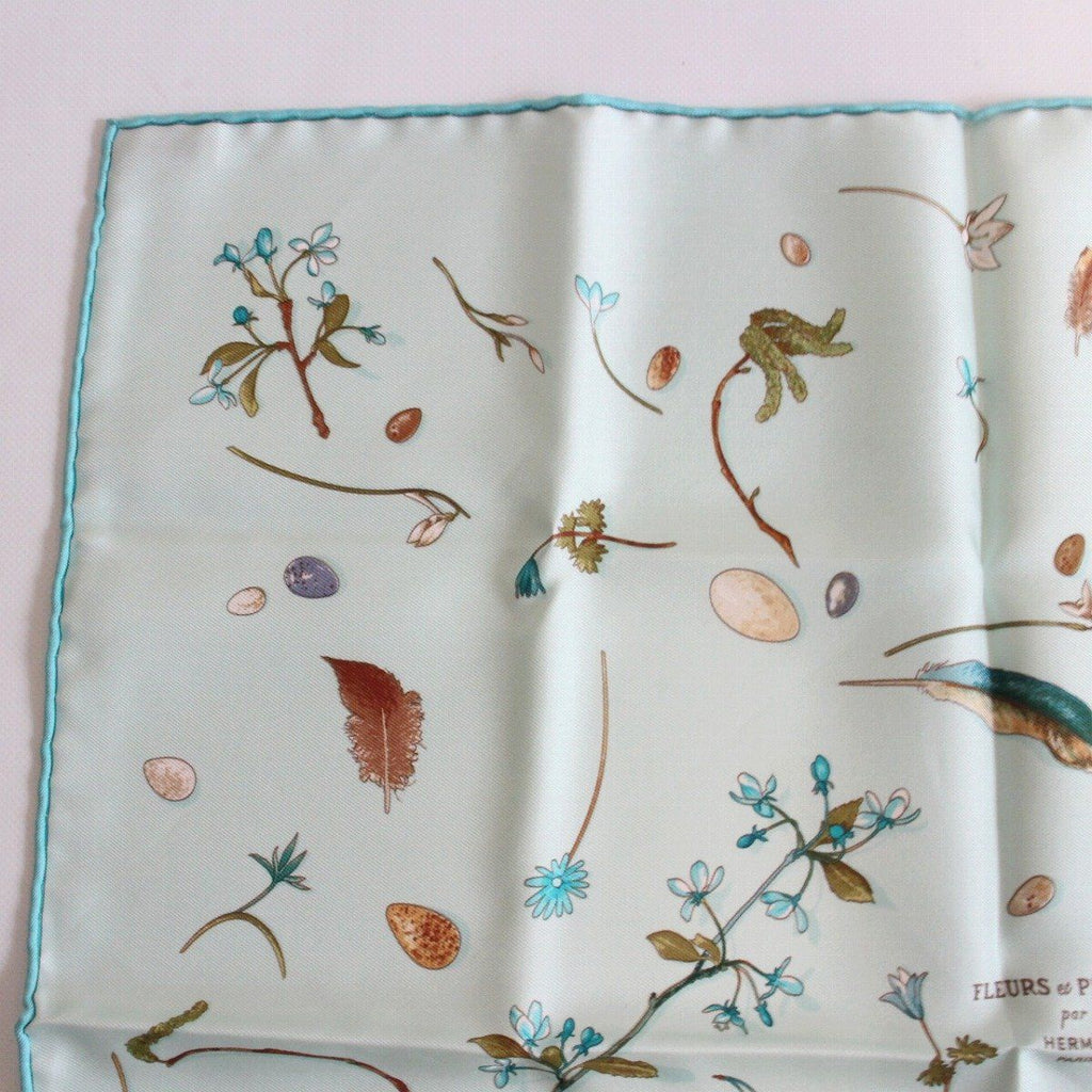 Hermes Carre 45 Scarf Gavroche Fleur Plume Silk 100% Blue Pawn — view 2