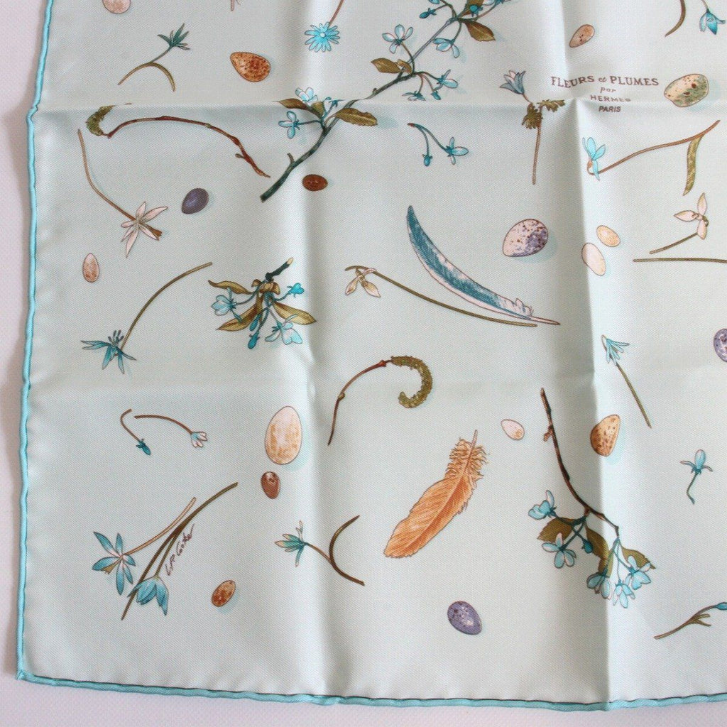 Hermes Carre 45 Scarf Gavroche Fleur Plume Silk 100% Blue Pawn — view 4