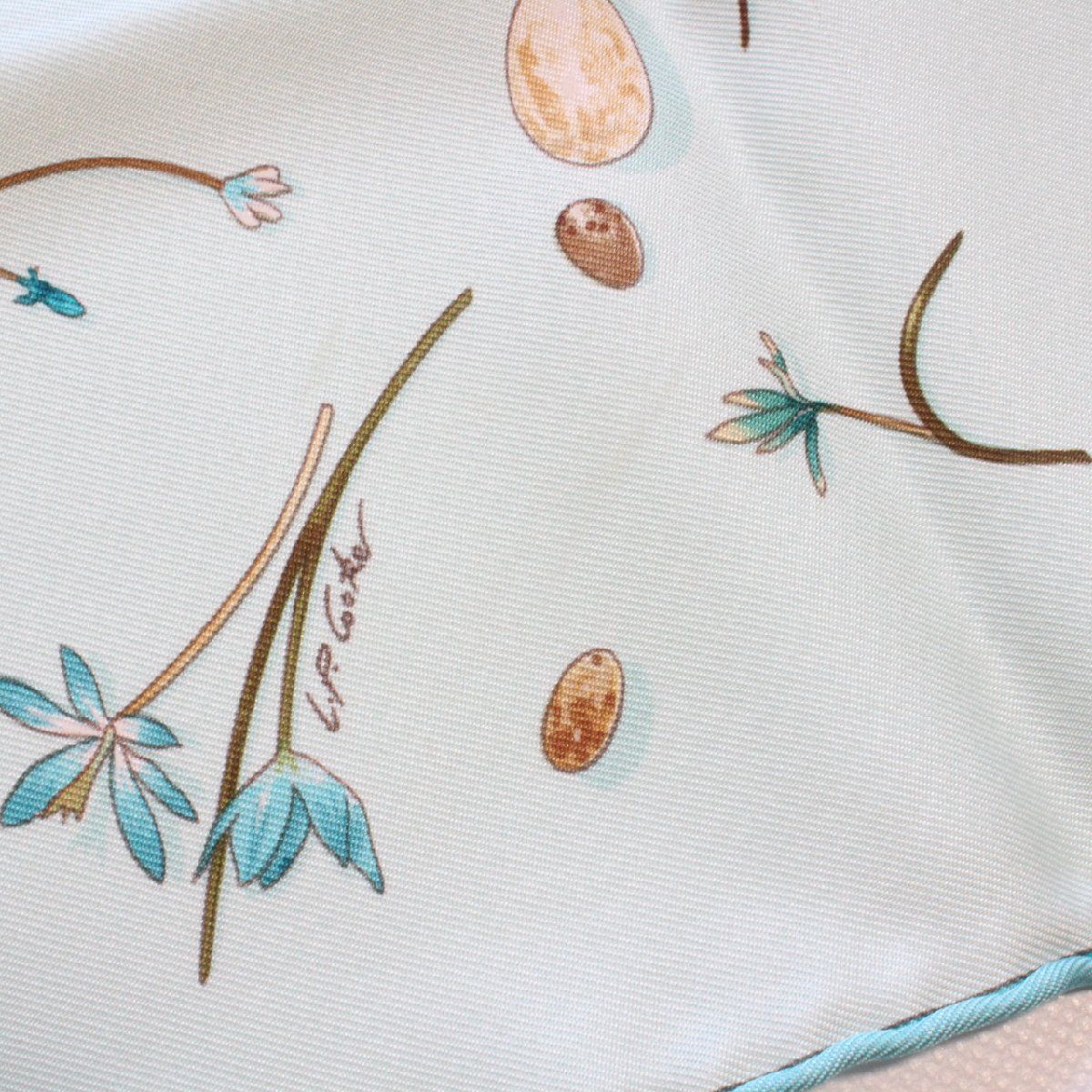 Hermes Carre 45 Scarf Gavroche Fleur Plume Silk 100% Blue Pawn — view 7