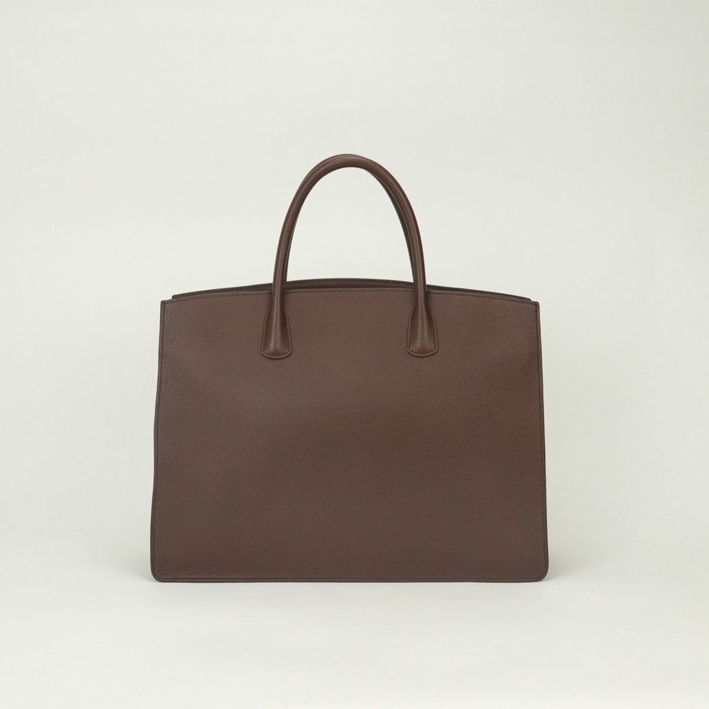 Hermes White Bus GM Business Briefcase Courchevel Havane Brown Gold — view 3